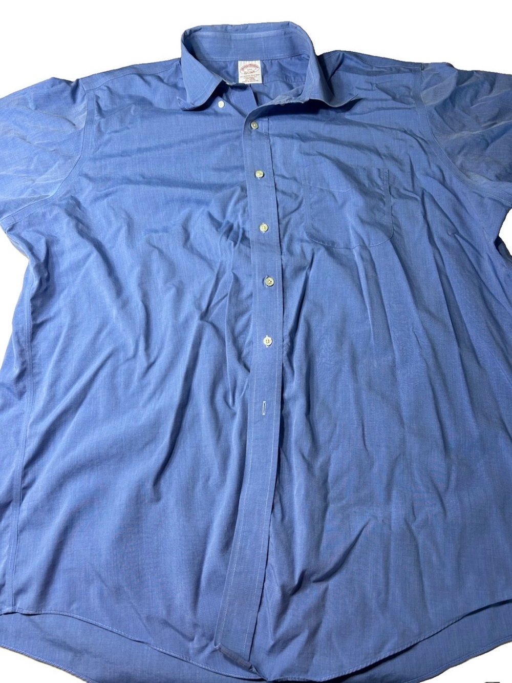 Brooks Brothers Short Sleeve Button Cotton Dress Shirt Men's 17.5 Solid Blue